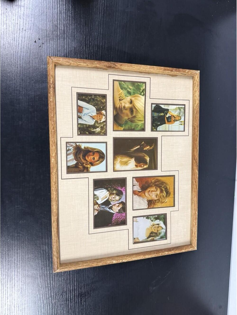 Retro Family Photo Collage Frame 8 Opening Faux Linen Background